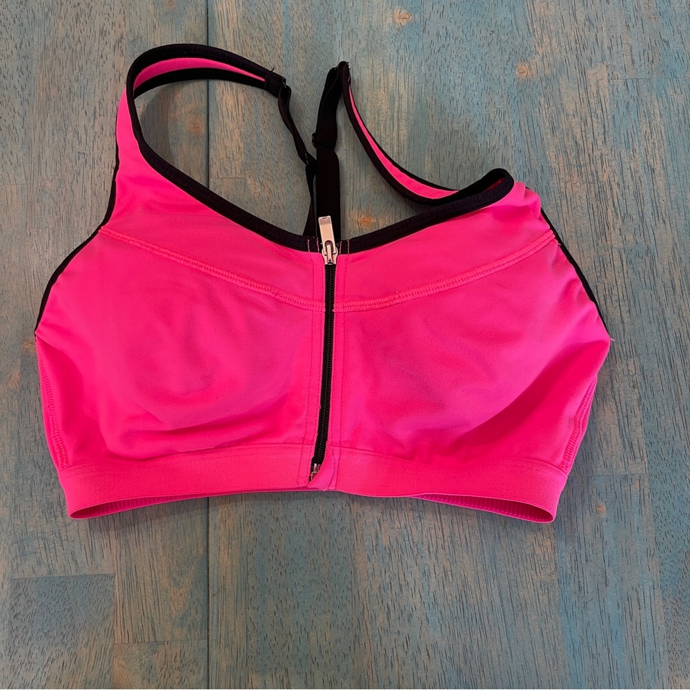 Victoria’s Secret VSX Sports bra front closure zip pink and black